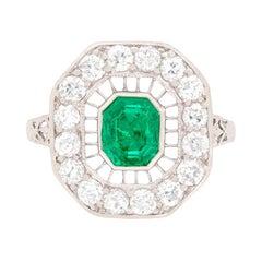 Art Deco Emerald and Diamond Cluster Ring, circa 1920s