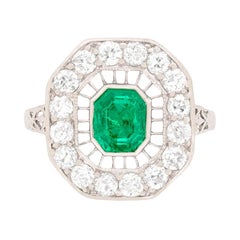 Art Deco Emerald and Diamond Cluster Ring, circa 1920s