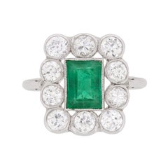 Art Deco Emerald and Diamond Cluster Ring, circa 1920s