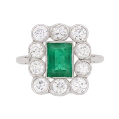 Antique Art Deco Emerald and Diamond Cluster Ring, circa 1920s