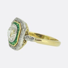 Art Deco Emerald and Diamond Cluster Ring