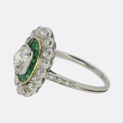 Art Deco Emerald and Diamond Cluster Ring