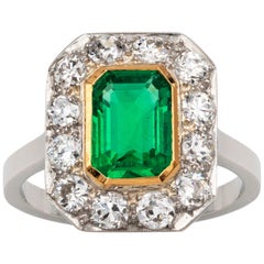 Art Deco GCS Certified 1.22 Carat Columbian Emerald and Diamond Cluster Ring Art Deco GCS Certified 1.22 Carat Columbian Emerald and Diamond Cluster Ring