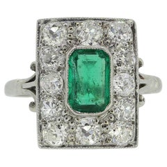 Art Deco Emerald and Diamond Cluster Ring