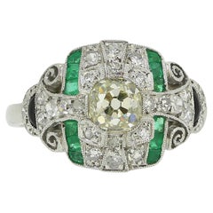 Art Deco Emerald and Diamond Cluster Ring