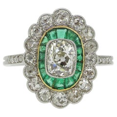 Art Deco Emerald and Diamond Cluster Ring