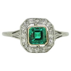 Art Deco Emerald and Diamond Cluster Ring