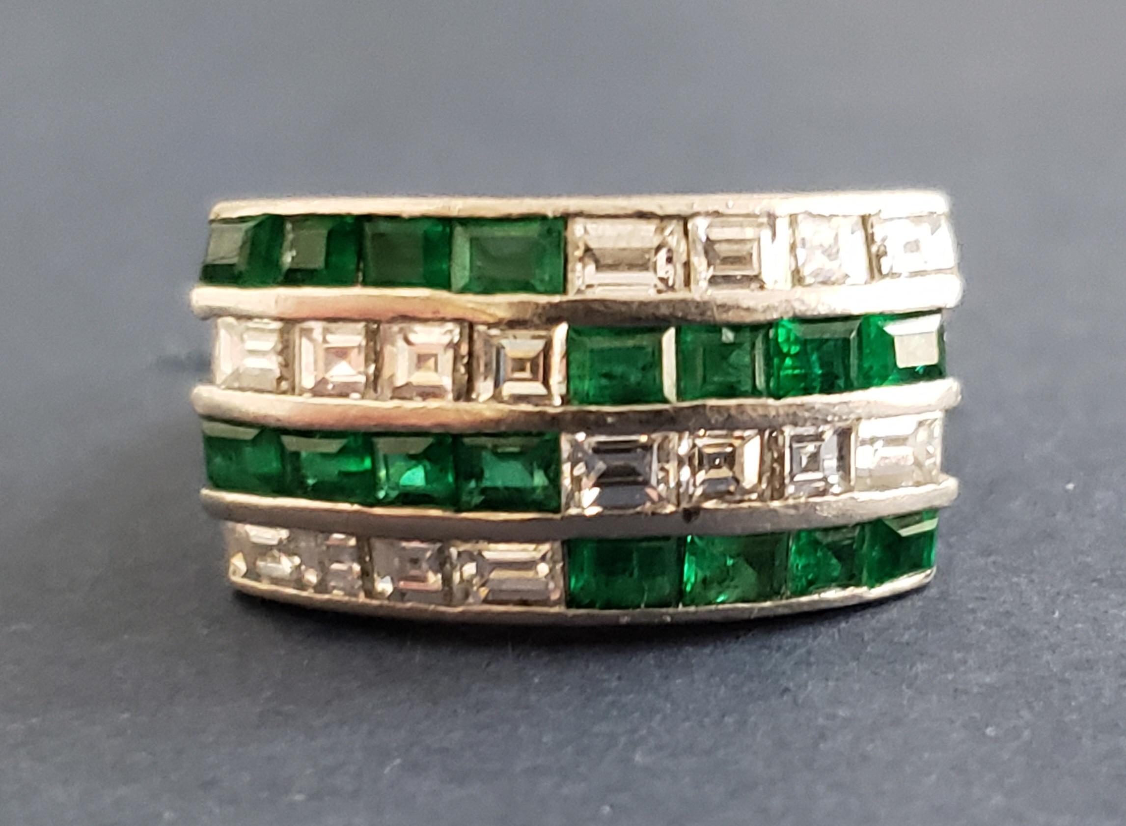Art Deco Emerald and Diamond Cocktail Ring 18K s-6 For Sale 5