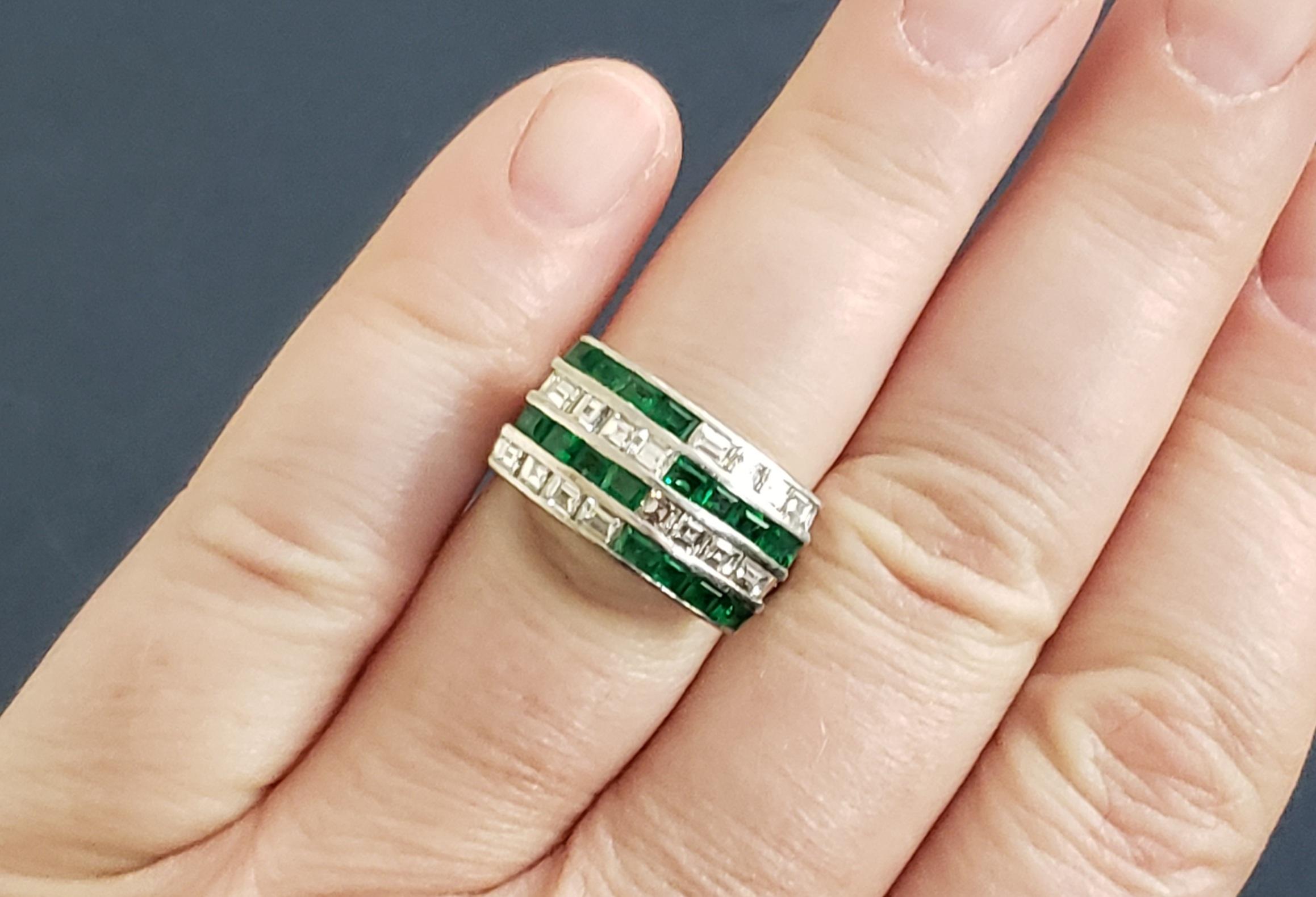 Art Deco Emerald and Diamond Cocktail Ring 18K s-6 For Sale 6