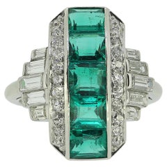 Art Deco Emerald and Diamond Dress Ring