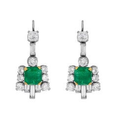 Antique Art Deco Emerald and Diamond Drop Earrings, circa 1920s