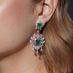 Sunita Nahata Art Deco Style Emerald and Diamond Earrings in 18KWYG