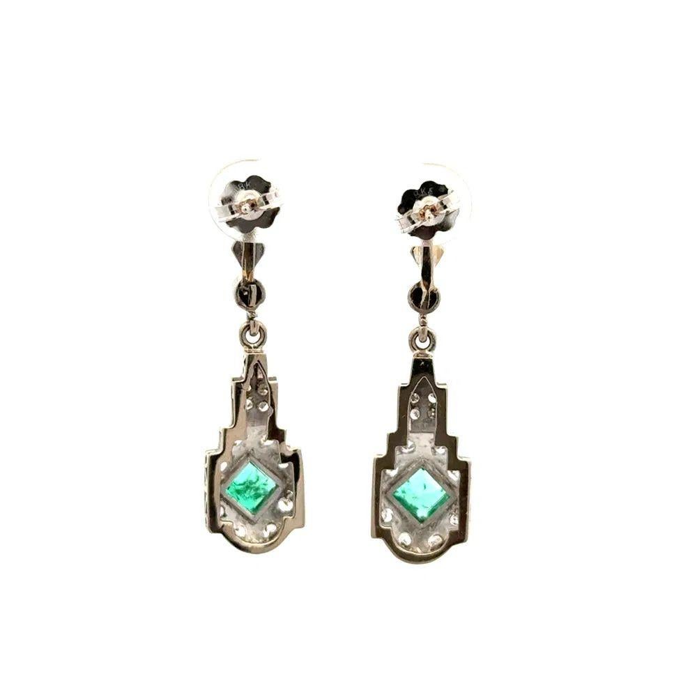De las mujeres Pendientes Art Decó Esmeralda y Diamante Gota de Oro Vintage en venta