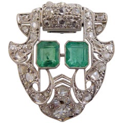 Art Deco Emerald and Diamond Lapel Pin