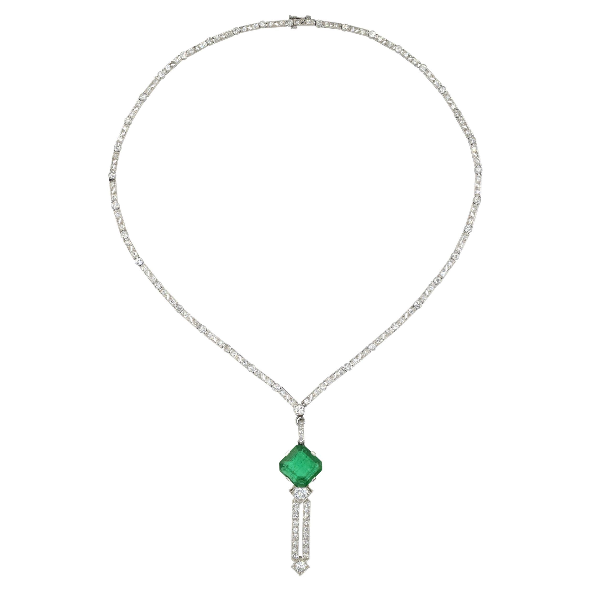 Art Deco Emerald and Diamond Necklace / Pendant
