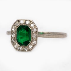 Art Deco Emerald and Diamond Panel Ring