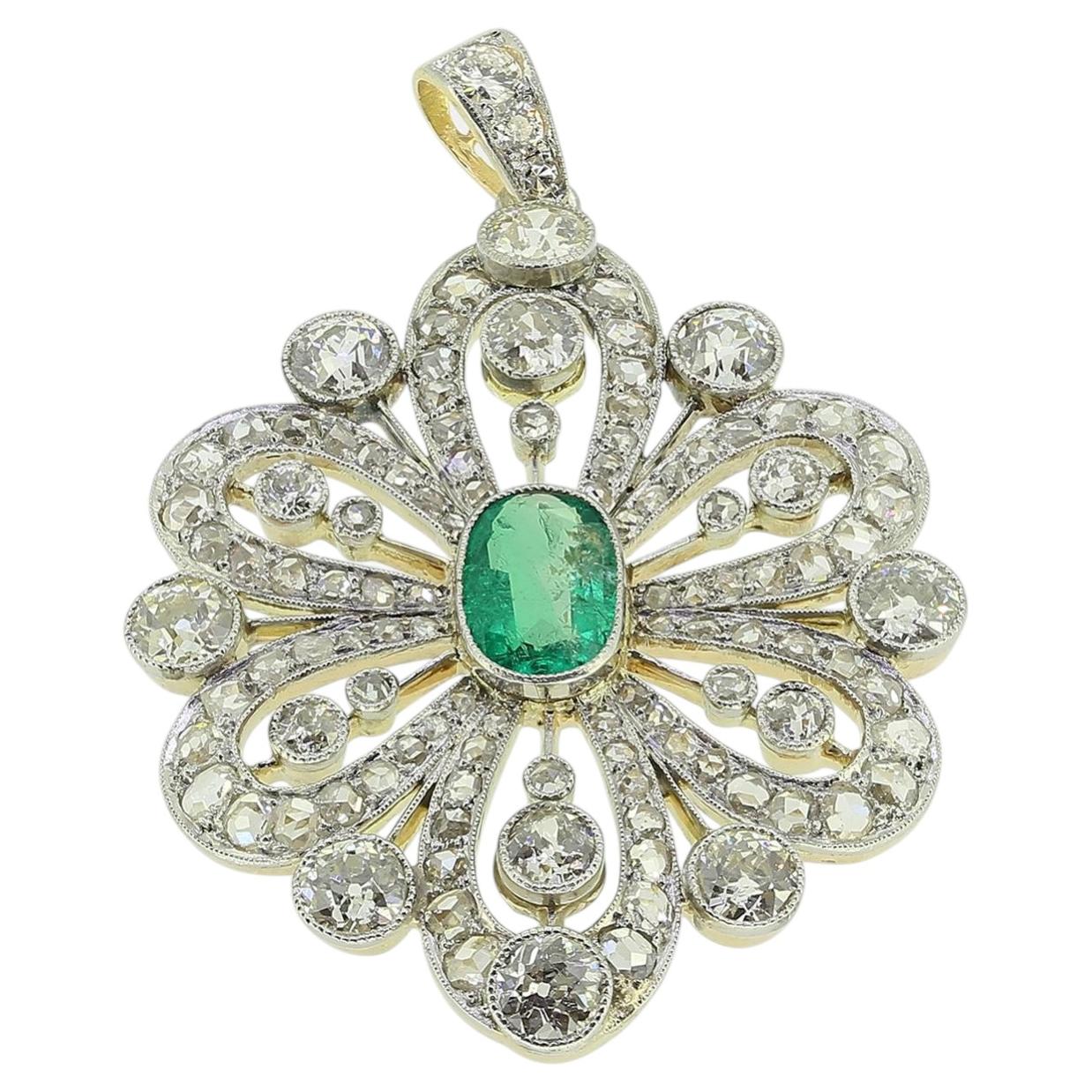 Art Deco Emerald and Diamond Pendant