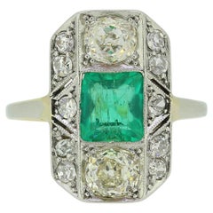 Art Deco Emerald and Diamond Plaque Ring