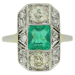 Art Deco Emerald and Diamond Plaque Ring