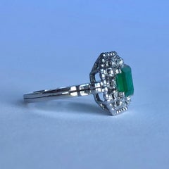 Art Deco Emerald and Diamond Platinum Cluster Ring