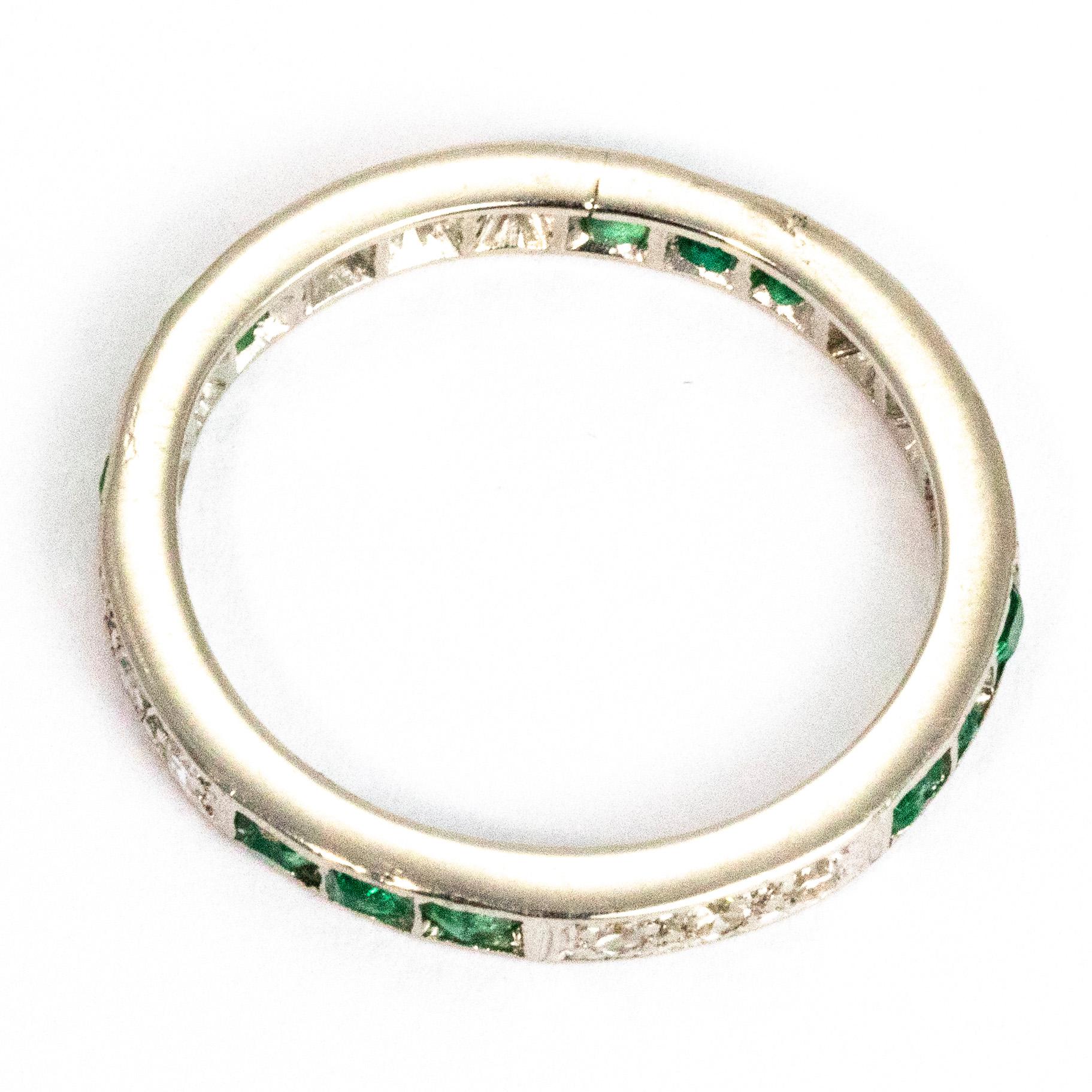 Art Deco Emerald and Diamond Platinum Eternity Band In Good Condition In Chipping Campden, GB