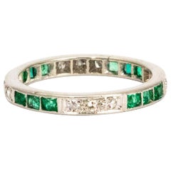 Antique Art Deco Emerald and Diamond Platinum Eternity Band