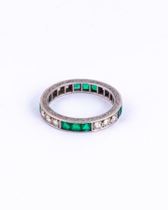Art Deco Emerald and Diamond Platinum Full Eternity Band