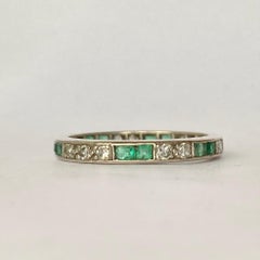 Art Deco Emerald and Diamond Platinum Full Eternity Band