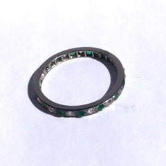 Art Deco Emerald and Diamond Platinum Full Eternity Band