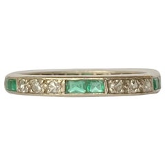 Art Deco Emerald and Diamond Platinum Full Eternity Band