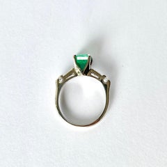 Art Deco Emerald and Diamond Platinum Solitaire Ring