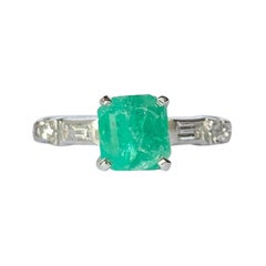 Art Deco Emerald and Diamond Platinum Solitaire Ring