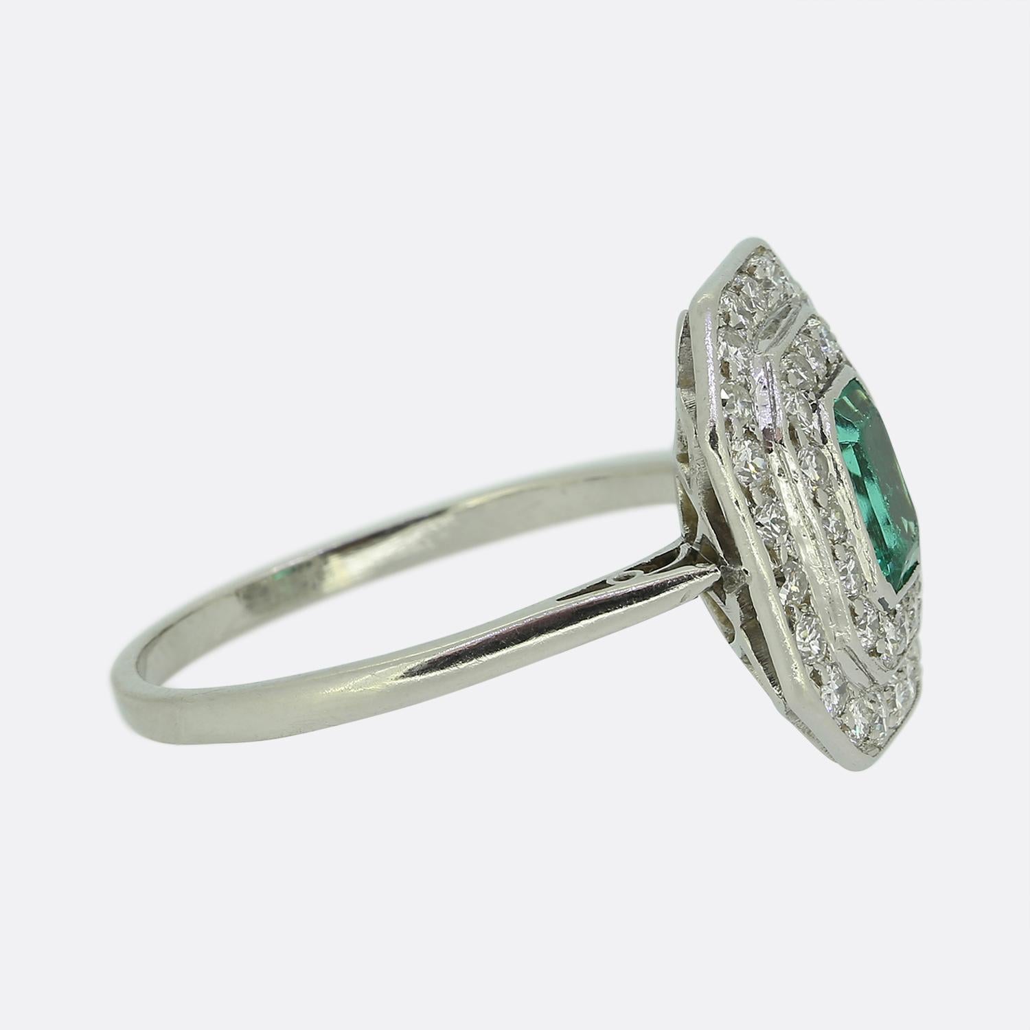 Art déco-Ring mit Smaragd und Diamant (Alteuropäischer Schliff) im Angebot