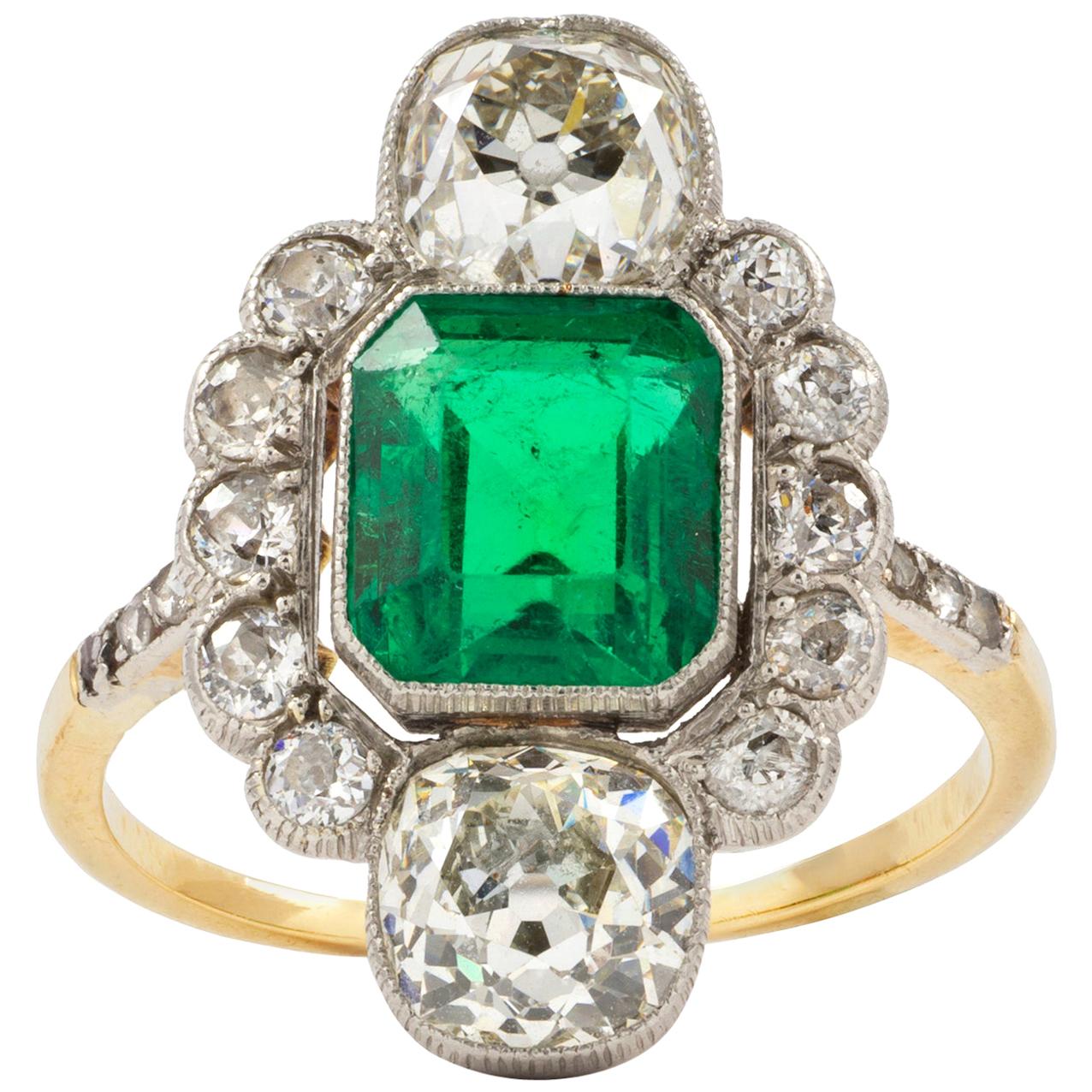 Art Deco Emerald and Diamond Ring