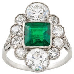 Retro Art Deco Emerald and Diamond Ring