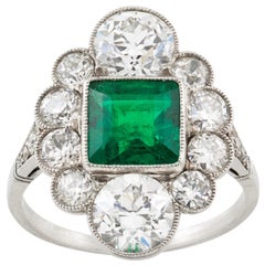 Vintage Art Deco Emerald and Diamond Ring