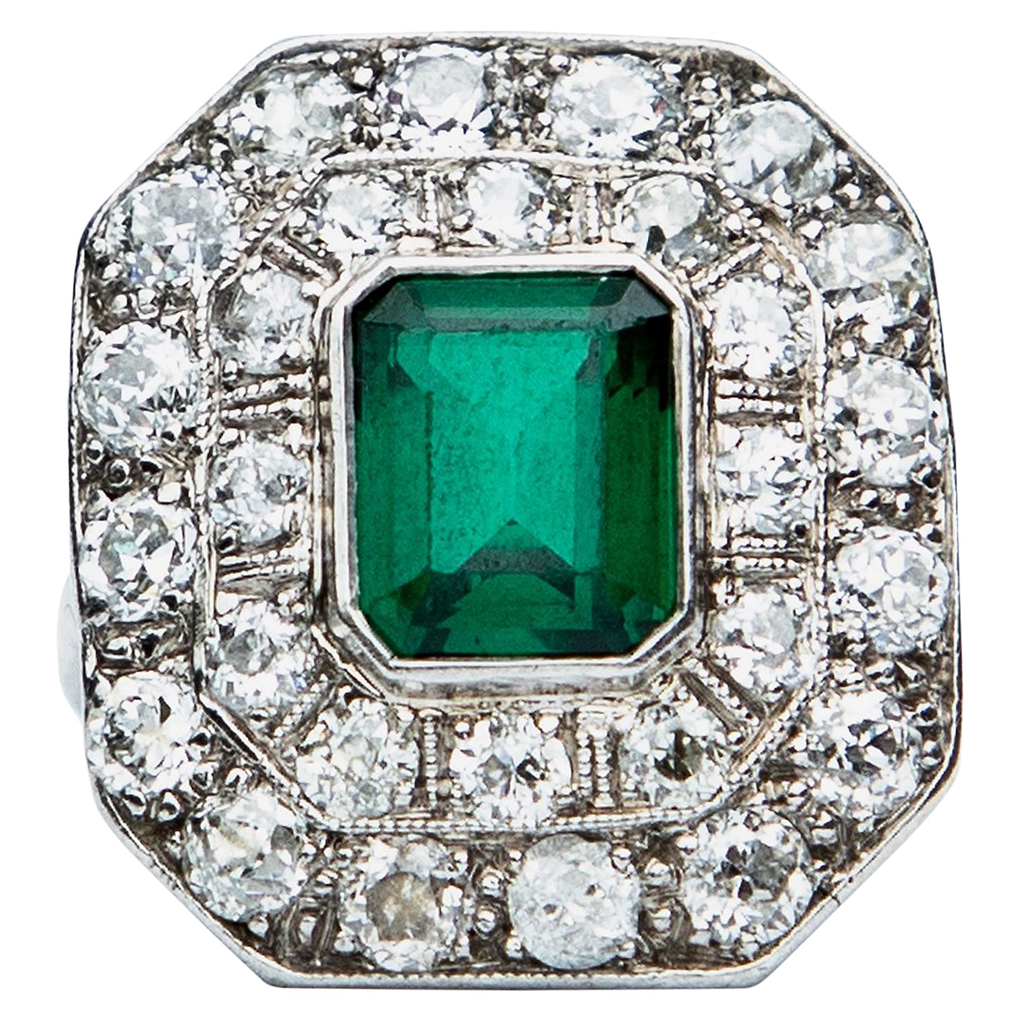 Art Deco Spinel and Diamond Panel Ring For Sale