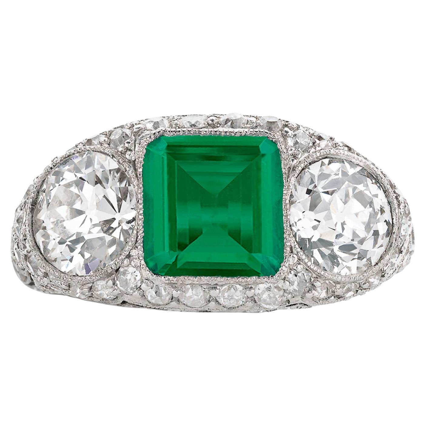 Art Deco Ring mit Smaragd und Diamant