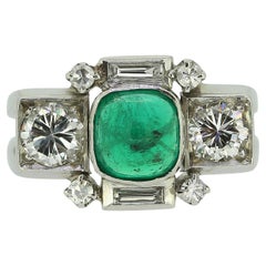 Vintage Art Deco Emerald and Diamond Ring
