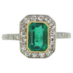 Antique Art Deco Emerald and Diamond Ring
