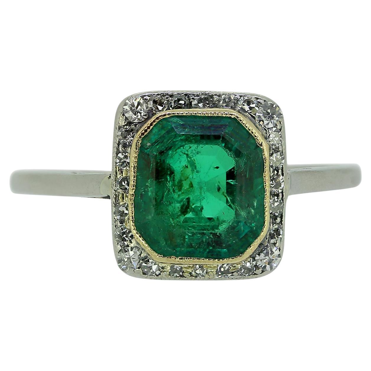 Art Deco Emerald and Diamond Ring