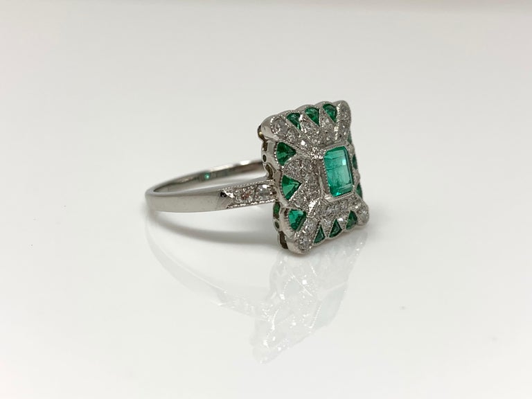 Emerald and Diamond Ring in Platinum at 1stDibs