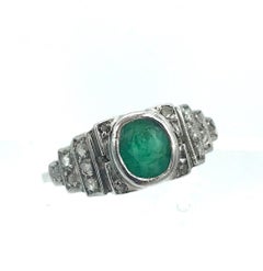 Art Deco Emerald and Diamond Ring, Platinum, 1.20 Carat, circa 1920