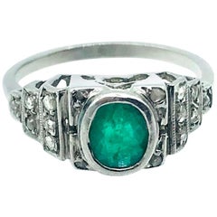 Art Deco Emerald and Diamond Ring, Platinum, 1.20 Carat, circa 1920