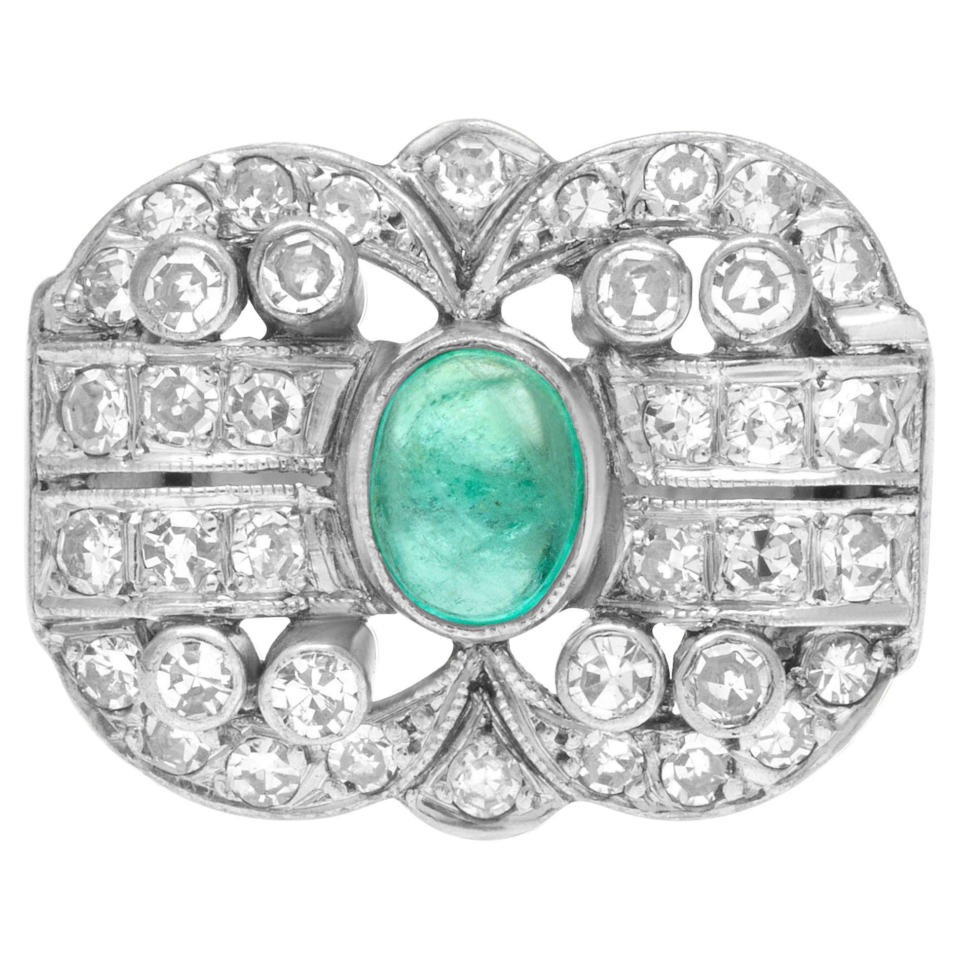Art Deco Emerald and Diamond Ring Set in Platinum