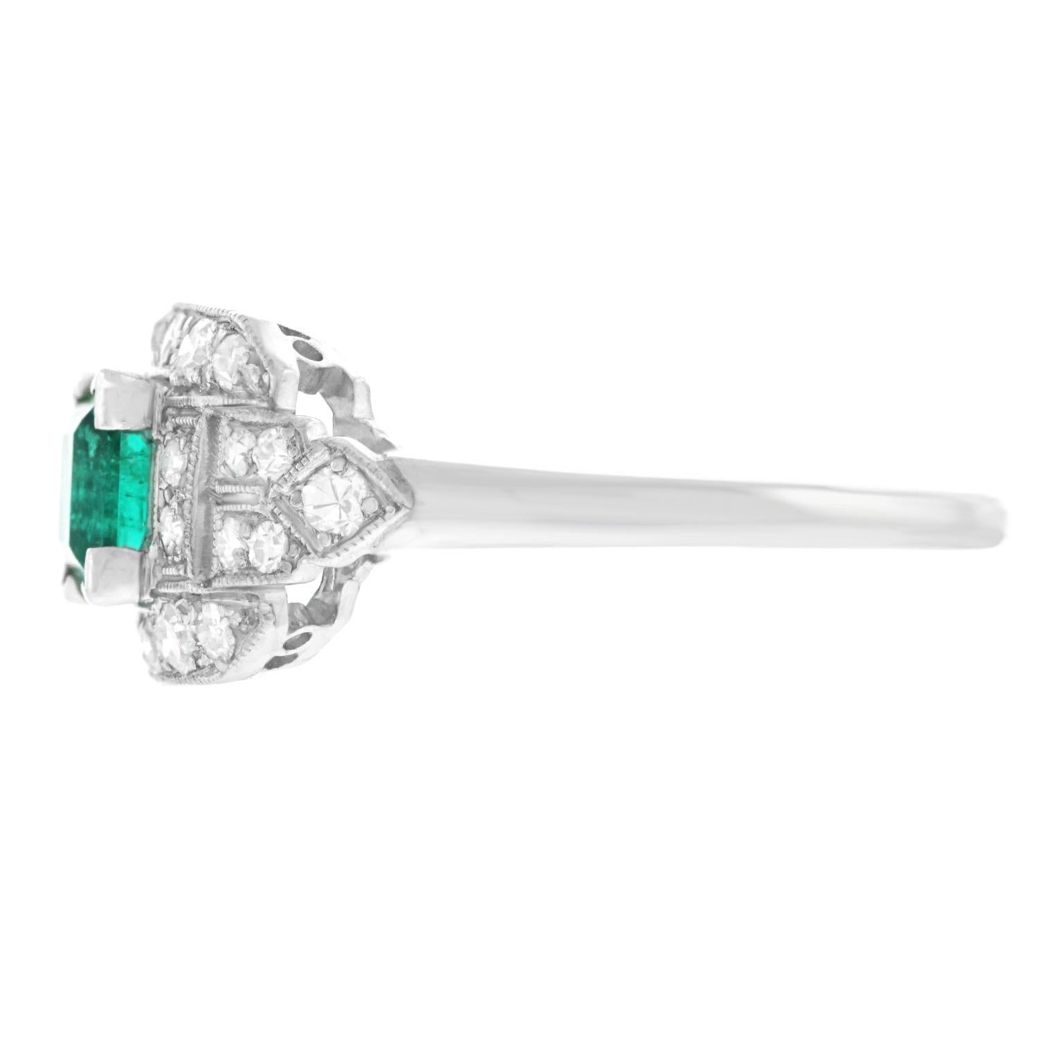 Art Deco Emerald and Diamond Set Platinum Ring 1