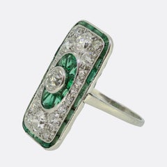 Art Deco Emerald and Diamond Tablet Ring