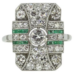 Antique Art Deco Emerald and Diamond Tablet Ring