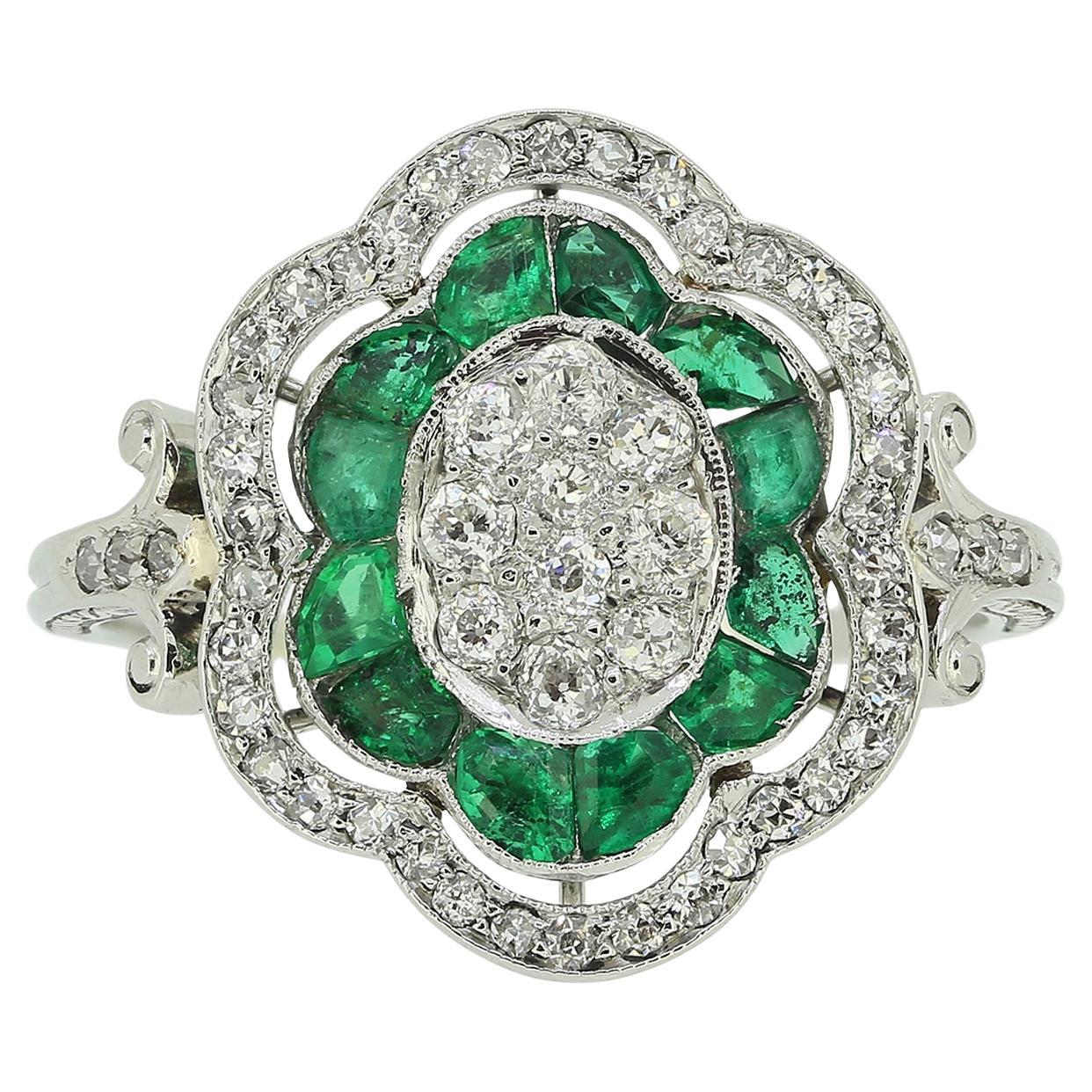 Art Deco Emerald and Diamond Tablet Ring