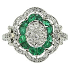 Art Deco Emerald and Diamond Tablet Ring